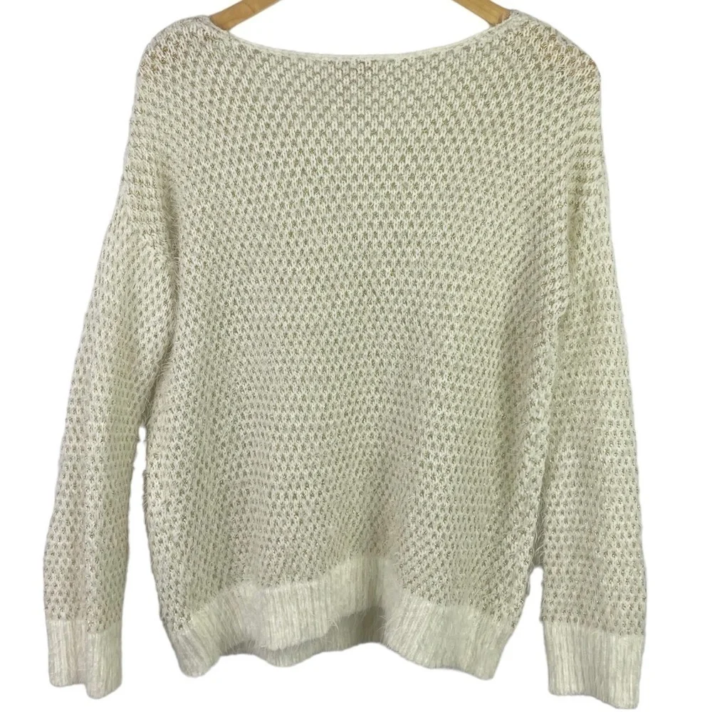GIBSON Latimer Fuzzy Long Sleeve Sweater White Gold Size Medium - Picture 5 of 10
